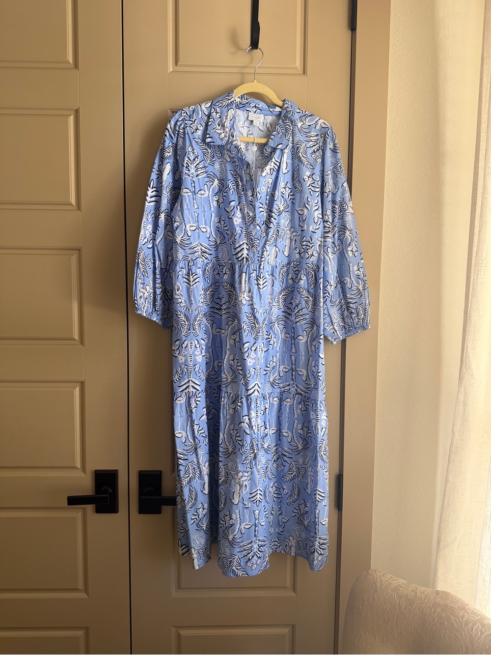 Mud Pie Light Blue Printed Button-Front Midi Dress